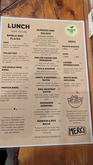 Lunch Menu at Veggie Vie in Adelaide