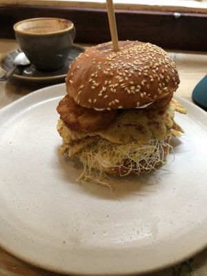 Breakfast burger  at Veggie Vie in Adelaide