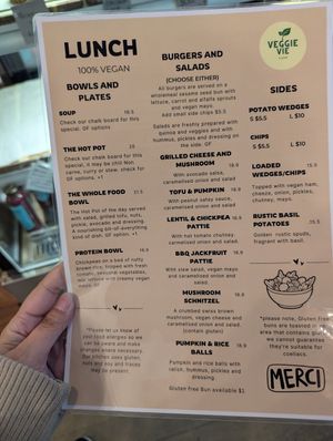 Menu at Veggie Vie in Adelaide