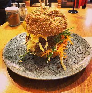 Mushroom Schnitzel Burger. Omg so good!! at Veggie Vie in Adelaide