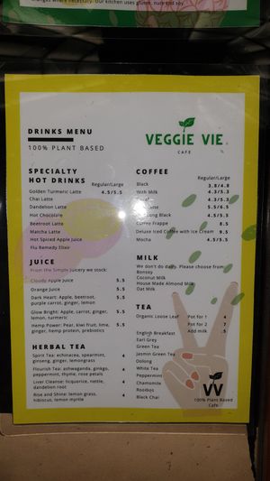 Drinks menu at Veggie Vie in Adelaide