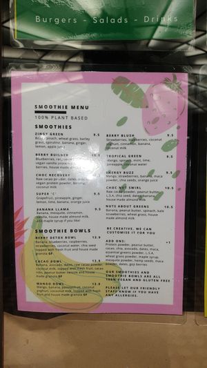 smoothie menu at Veggie Vie in Adelaide
