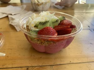 Pink dragon bowl  at Thrive Juice Bar and Kitchen in Bar Harbor