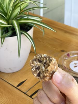 Peanut butter chocolate chip energy bite  at Thrive Juice Bar and Kitchen in Bar Harbor