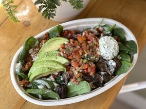 Vegan Burrito Bowl  at Thrive Juice Bar and Kitchen in Bar Harbor