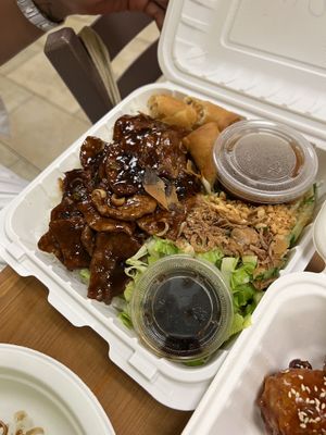 Vegan meat, spring roll and salad  at Wei's Noodle House in Ottawa