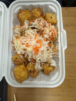 Vegan Chilli Garlic Tofu on a bed of vermicelli   at Wei's Noodle House in Ottawa