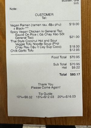 Receipt   at Wei's Noodle House in Ottawa