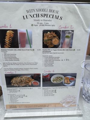 Lunch Specials Menu with clear vegan options   at Wei's Noodle House in Ottawa
