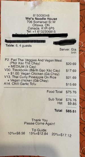Receipt   at Wei's Noodle House in Ottawa