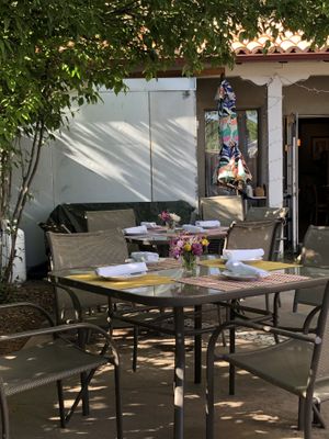 Shaded patio   at Paper Dosa in Santa Fe