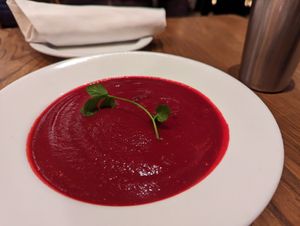 Beet and cumin soup at Paper Dosa in Santa Fe