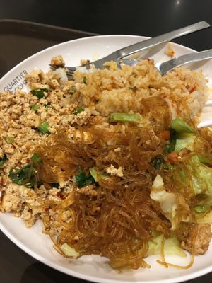 Rice, chilli tofu and noodles  at Walee - EM Quartier in Bangkok