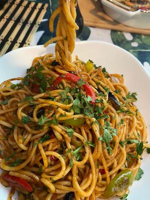 Spaghetti at Kiwi Vegan Cafe in Tbilisi