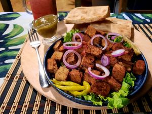BBQ tofu at Kiwi Vegan Cafe in Tbilisi