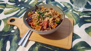 Noodles with tofu and veggies 🤤 at Kiwi Vegan Cafe in Tbilisi