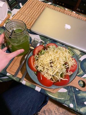 Caesar salad and mint lemonade at Kiwi Vegan Cafe in Tbilisi