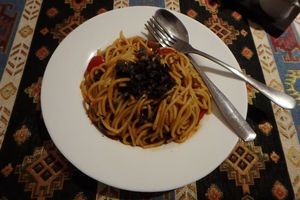 Sicilian Pasta at Kiwi Vegan Cafe in Tbilisi