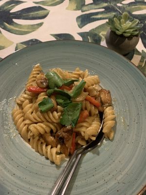 Mushroom pasta - so gooooood!  at Kiwi Vegan Cafe in Tbilisi