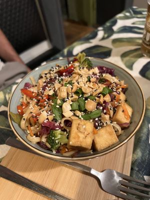 Noodles with tofu and veggies  at Kiwi Vegan Cafe in Tbilisi
