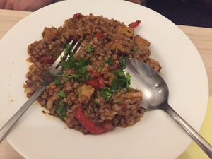 Buckwheat and tofu at Kiwi Vegan Cafe in Tbilisi