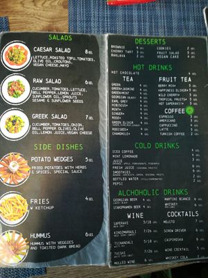 Menu at Kiwi Vegan Cafe in Tbilisi