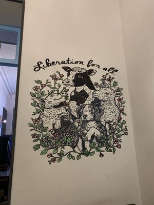 Cool painting on the wall at Kiwi Vegan Cafe in Tbilisi