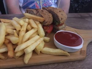 Burger at Kiwi Vegan Cafe in Tbilisi