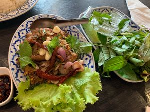 Larb hed. Mushroom leg salad. Really great at Baan Ying in Samut Prakan