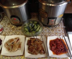 Dumplings, soups, bean curd rolls, sweet and sour "pork", cucumber  at CS Vegan in Hong Kong Island