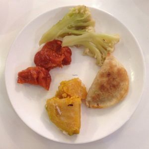 Cauliflower, dumpling, sweet and sour "pork", pumpkin at CS Vegan in Hong Kong Island