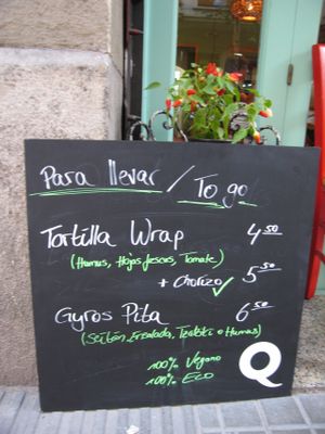 Price board for take-away at Casa Griega in Barcelona