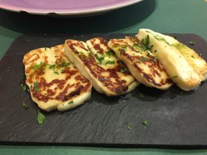 haloumi cheese.  at Casa Griega in Barcelona