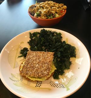 Goddess Burger w/ Kale Chips and Falafel Rice Bowl at Wild Alchemy in Wallingford