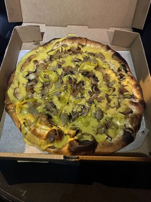 Vegan Cheesesteak Pizza (Special). at Triangle Tavern in Philadelphia