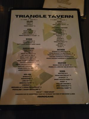Menu at Triangle Tavern in Philadelphia