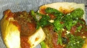 vegan meatball sandwich with broccoli rave.  at Triangle Tavern in Philadelphia