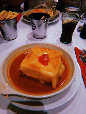 Francesinha de tofu at Francesinhas Al Forno da Baixa in Porto