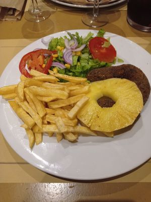 Alheira de setas (cogumelos) at Francesinhas Al Forno da Baixa in Porto