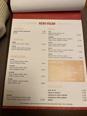 Vegan menu   at Francesinhas Al Forno da Baixa in Porto