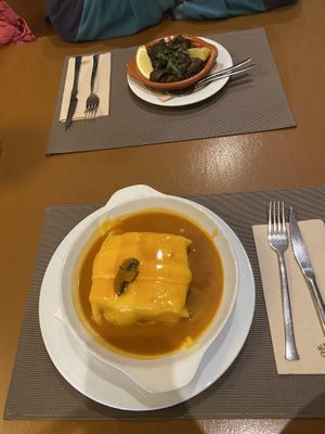 Tofu Francesinha and mushroom starter  at Francesinhas Al Forno da Baixa in Porto