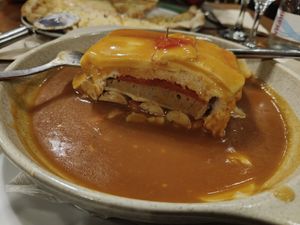Francesinha de seitan at Francesinhas Al Forno da Baixa in Porto
