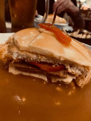 Francesinha di seitan at Francesinhas Al Forno da Baixa in Porto