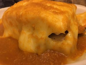 Curry Seitan Francesinha at Francesinhas Al Forno da Baixa in Porto