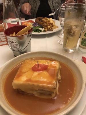 Tempeh francesinhas and alheiras of mushrooms  at Francesinhas Al Forno da Baixa in Porto