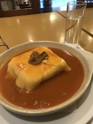 Francesinha with tempeh at Francesinhas Al Forno da Baixa in Porto
