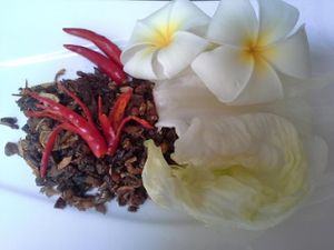 Namprik eat with raw vegetables and rice. A Thai favorite Thai entree. at Vegetarian House in Koh Samui