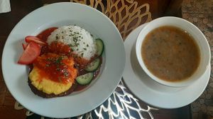 Lunch set at Bosco Verde Italian Vegan Restaurant in Ulaanbaatar