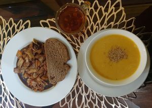 Lunch set at Bosco Verde Italian Vegan Restaurant in Ulaanbaatar