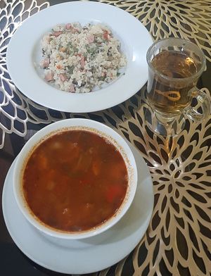 Lunch set at Bosco Verde Italian Vegan Restaurant in Ulaanbaatar